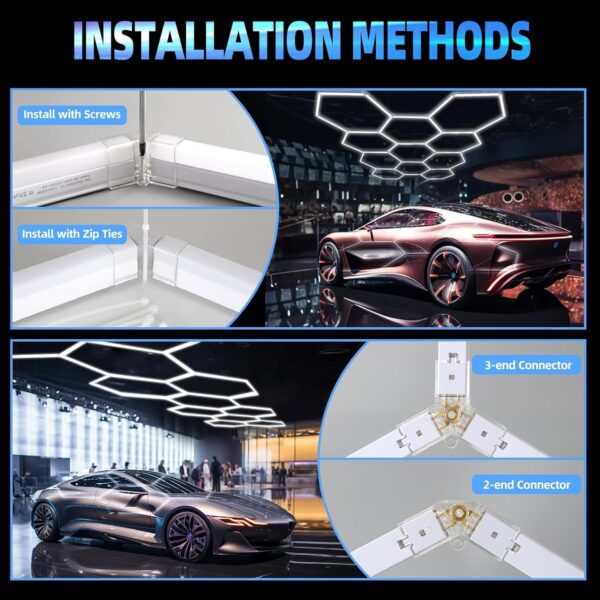 Esagono Luci a LED per Parrucchiere Garage Palestra Magazzino Auto Detailing Officina Centro Commerciale, 25200LM Ultra Luminoso 8 Griglie - Image 5